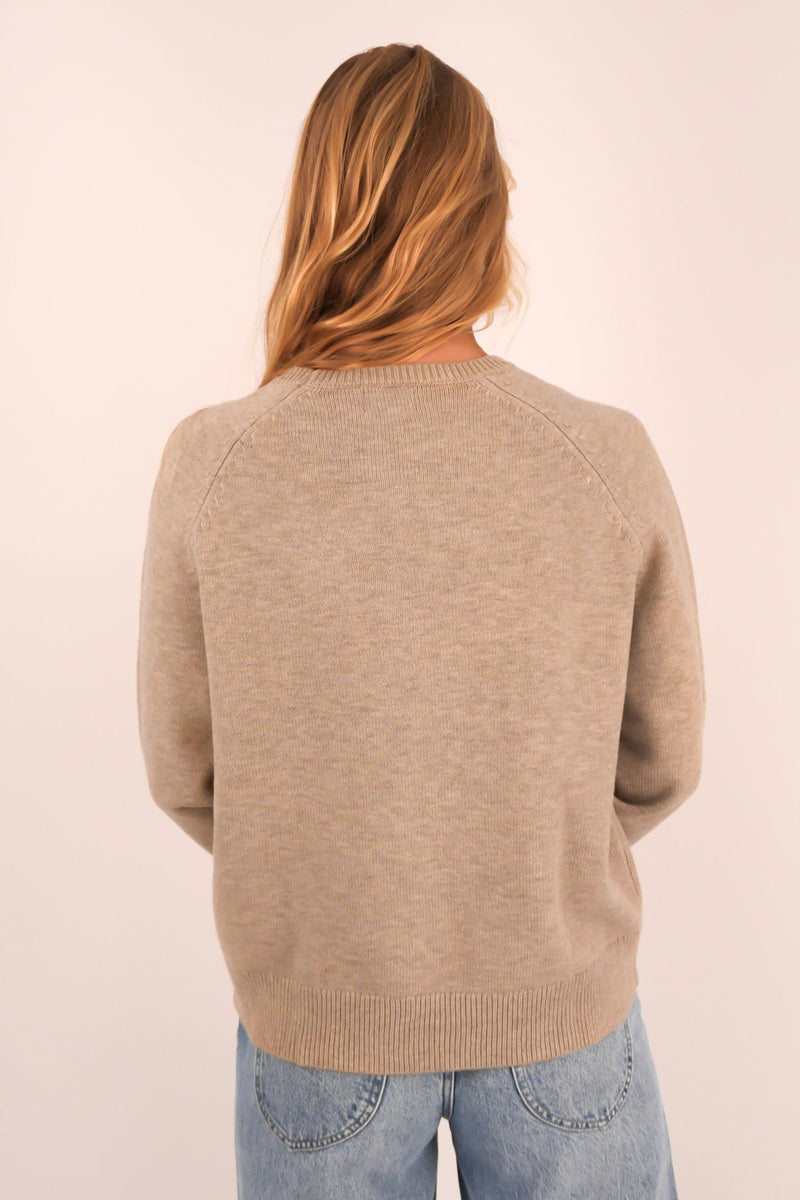 Sanctuary Crew Neck Knit Jumper Taupe b