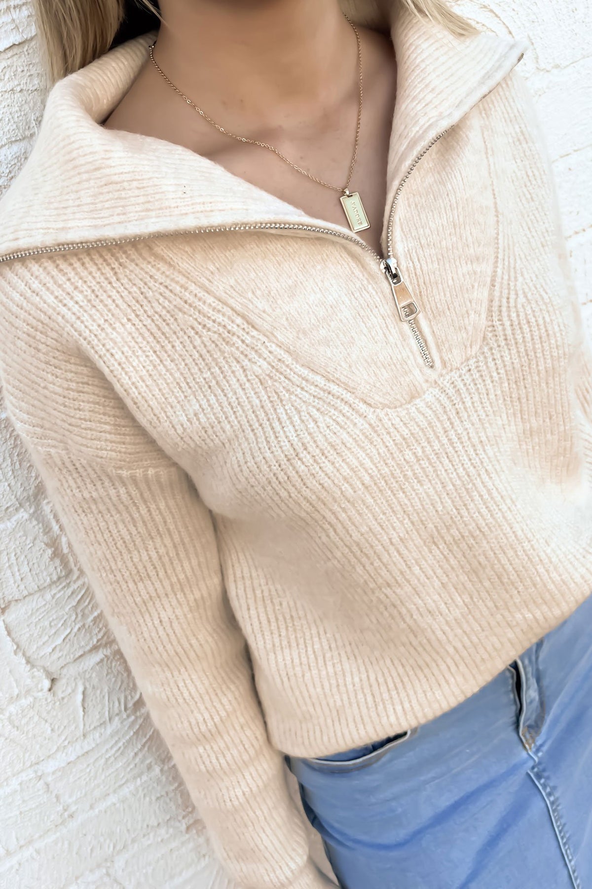 Victoria 1/4 Zip Knit Jumper Cream