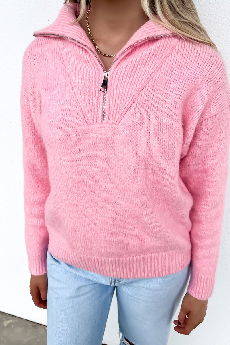 Victoria 1/4 Zip Knit Jumper Pink