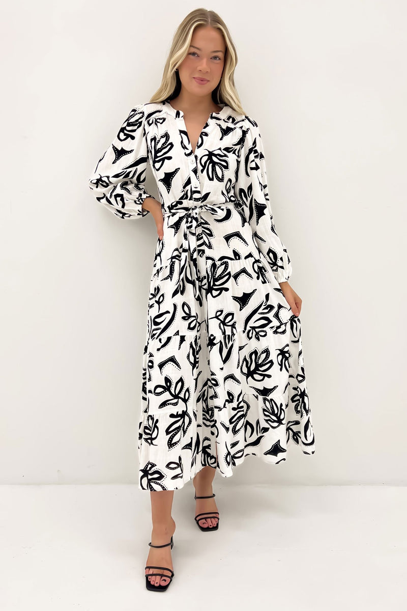 Alannah Maxi Dress White Black Leaf
