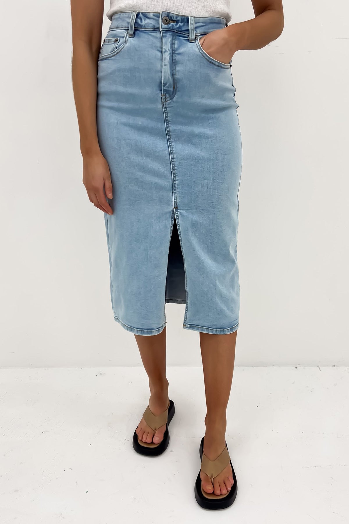 Alivia Denim Midi Skirt Light Blue