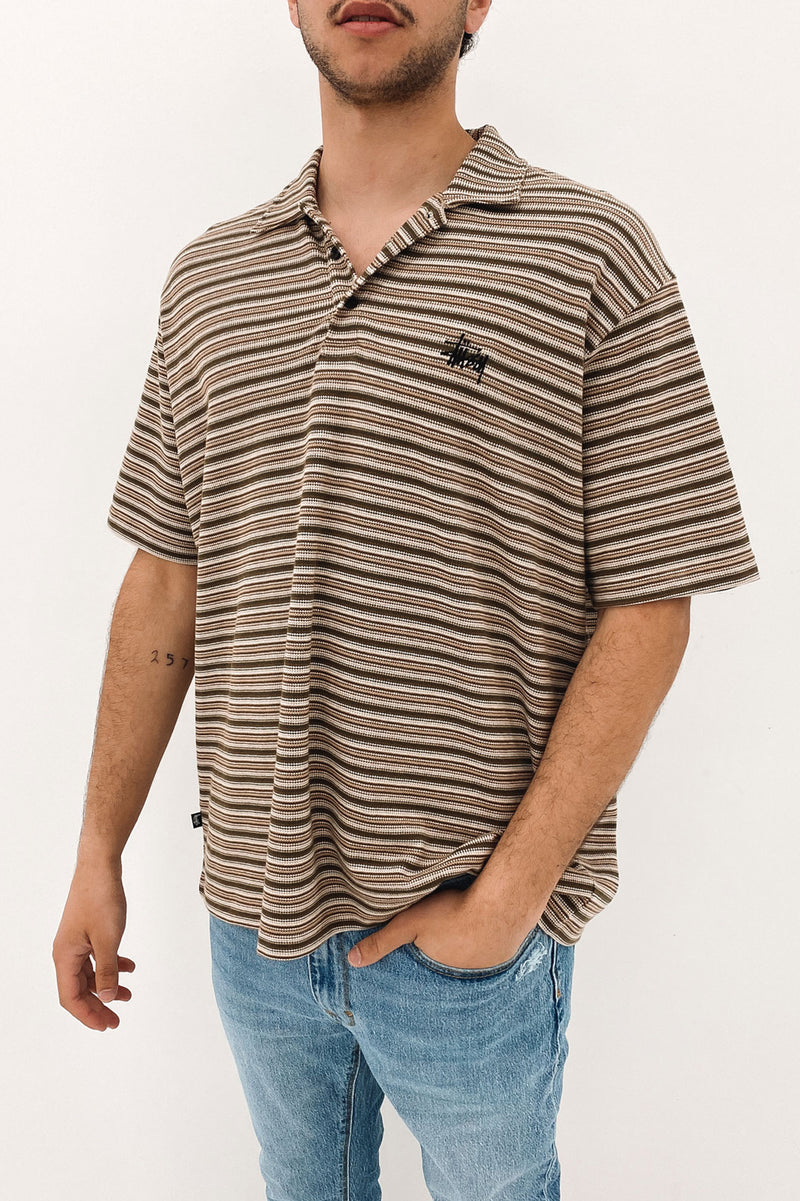 Graffiti Stripe Pique Polo Chocolate