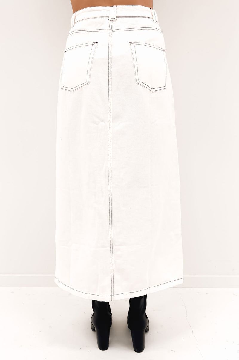 Indiana Denim Midi Skirt White
