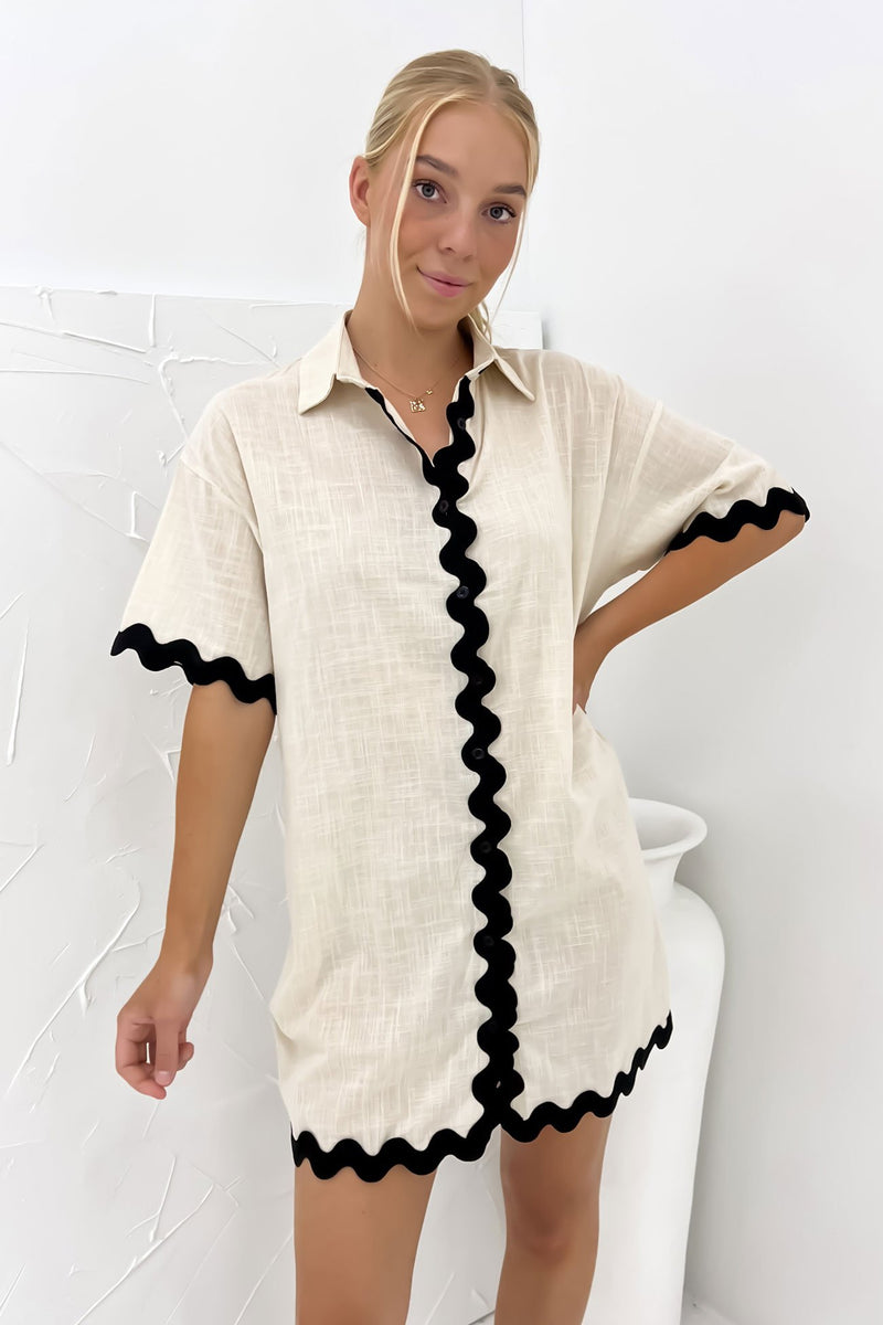 Kaylee Mini Dress Beige Black