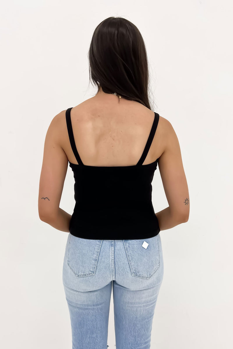 Winnie Ribbed Singlet Black